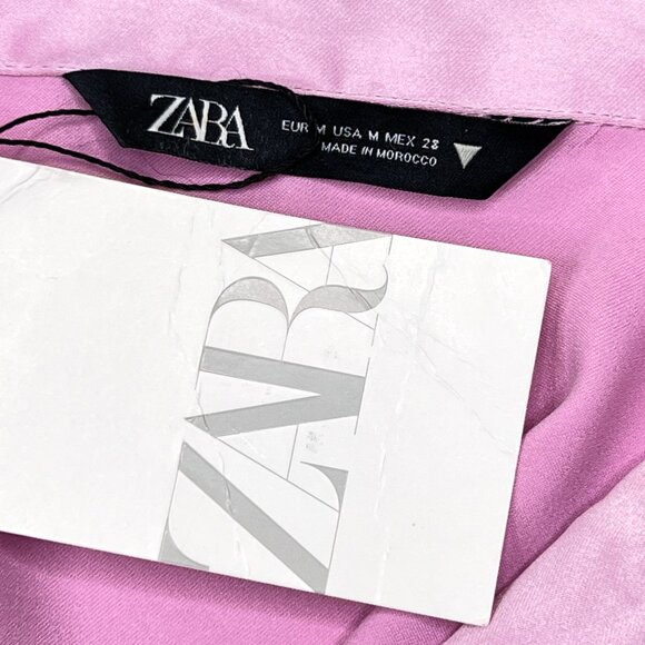 Zara Lapel Faux Wrap Satin Effect Draped Mini Shirt Dress Lavender Sz M - NWT - Picture 9 of 11